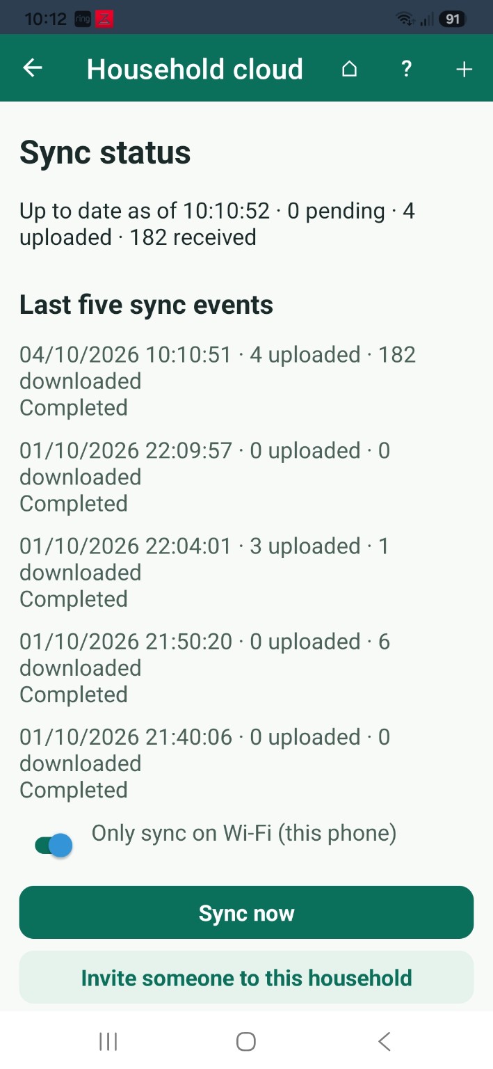 ThingzSafe android sync status screen