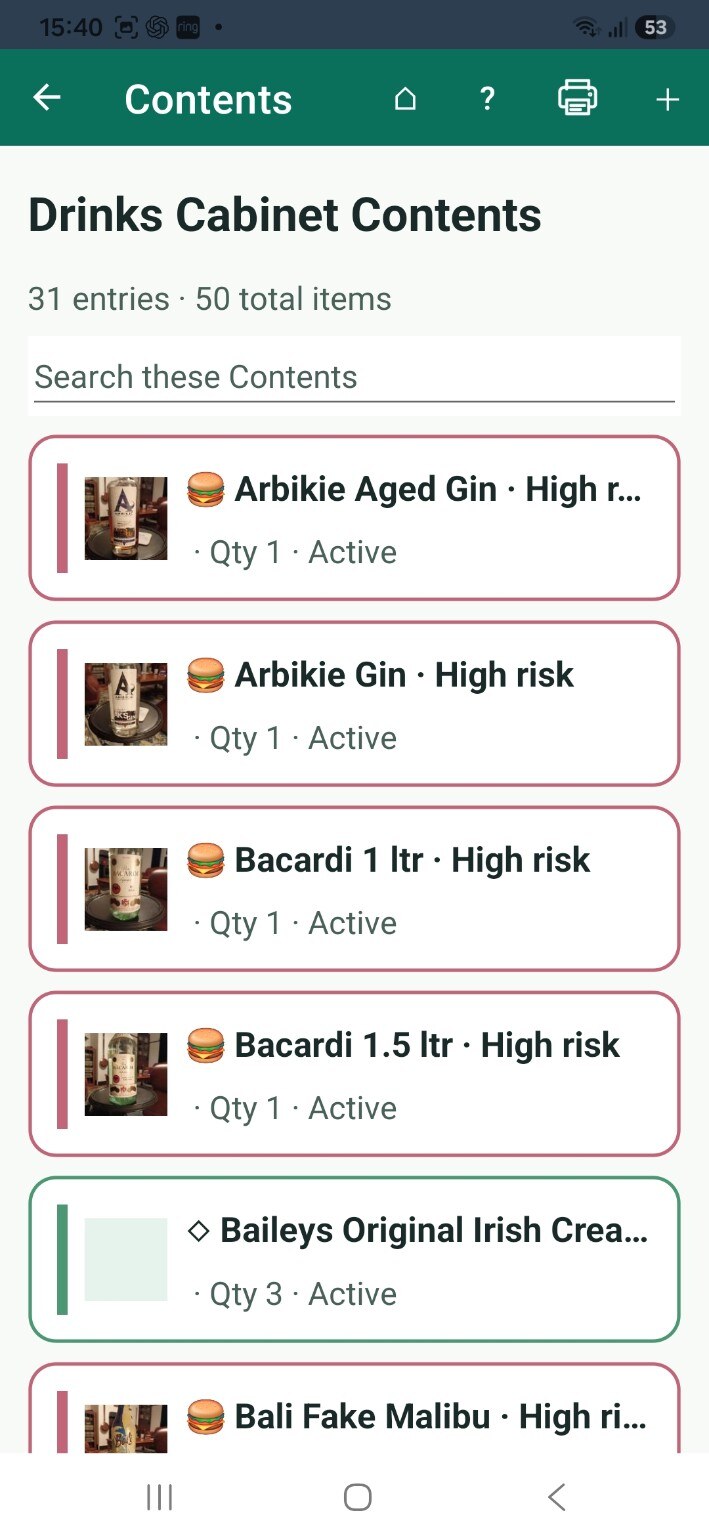 ThingzSafe android contents screen