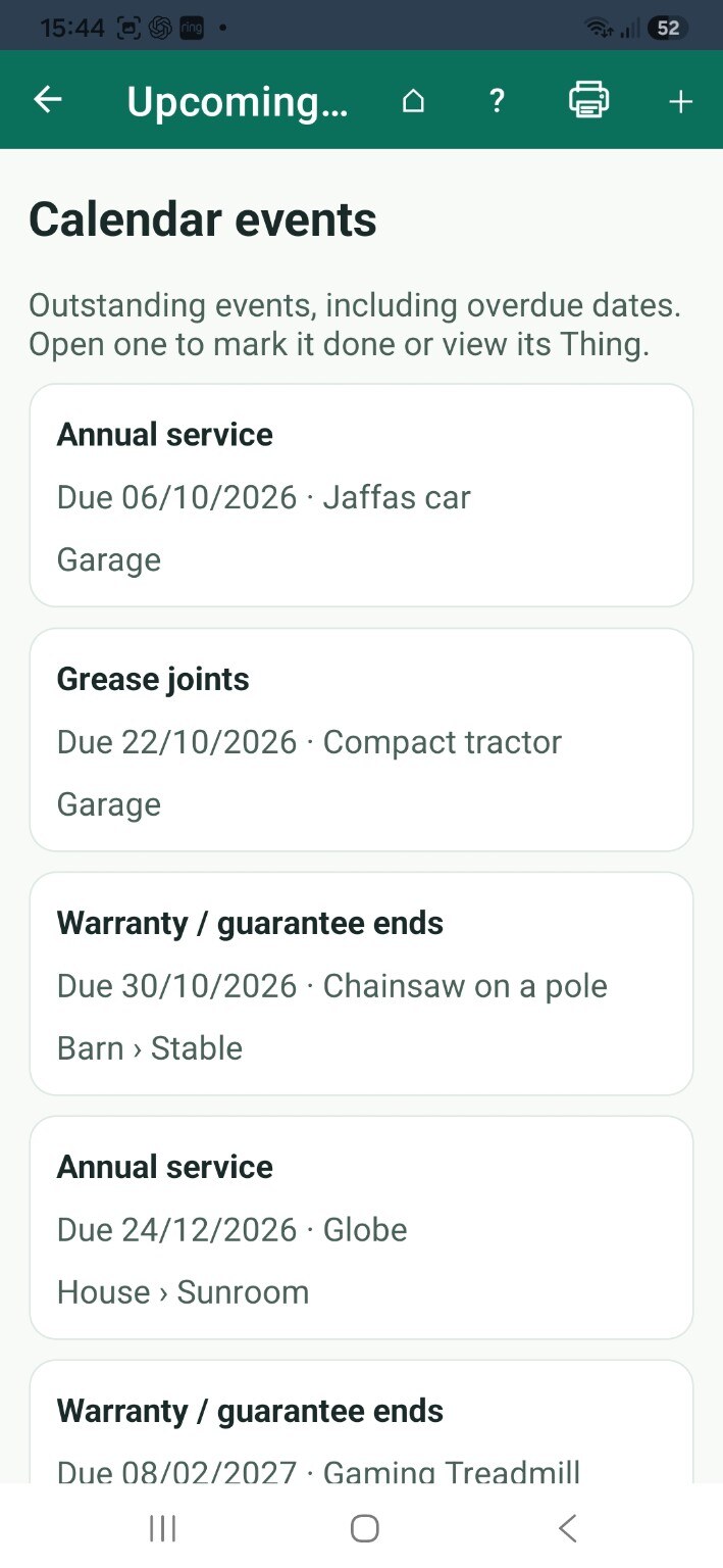 ThingzSafe android reminders screen