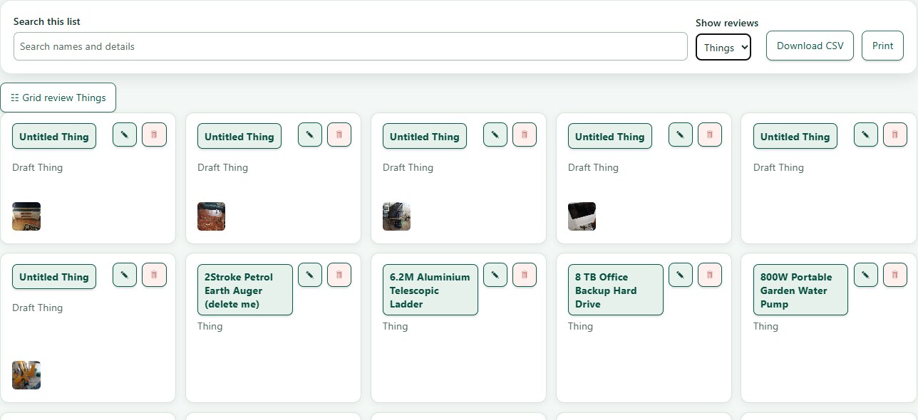 ThingzSafe web review queue screen
